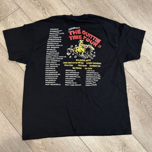 Zach Bryan Quittin Time Tour 2024 Graphic T-Shirt Black XL - Picture 6 of 6